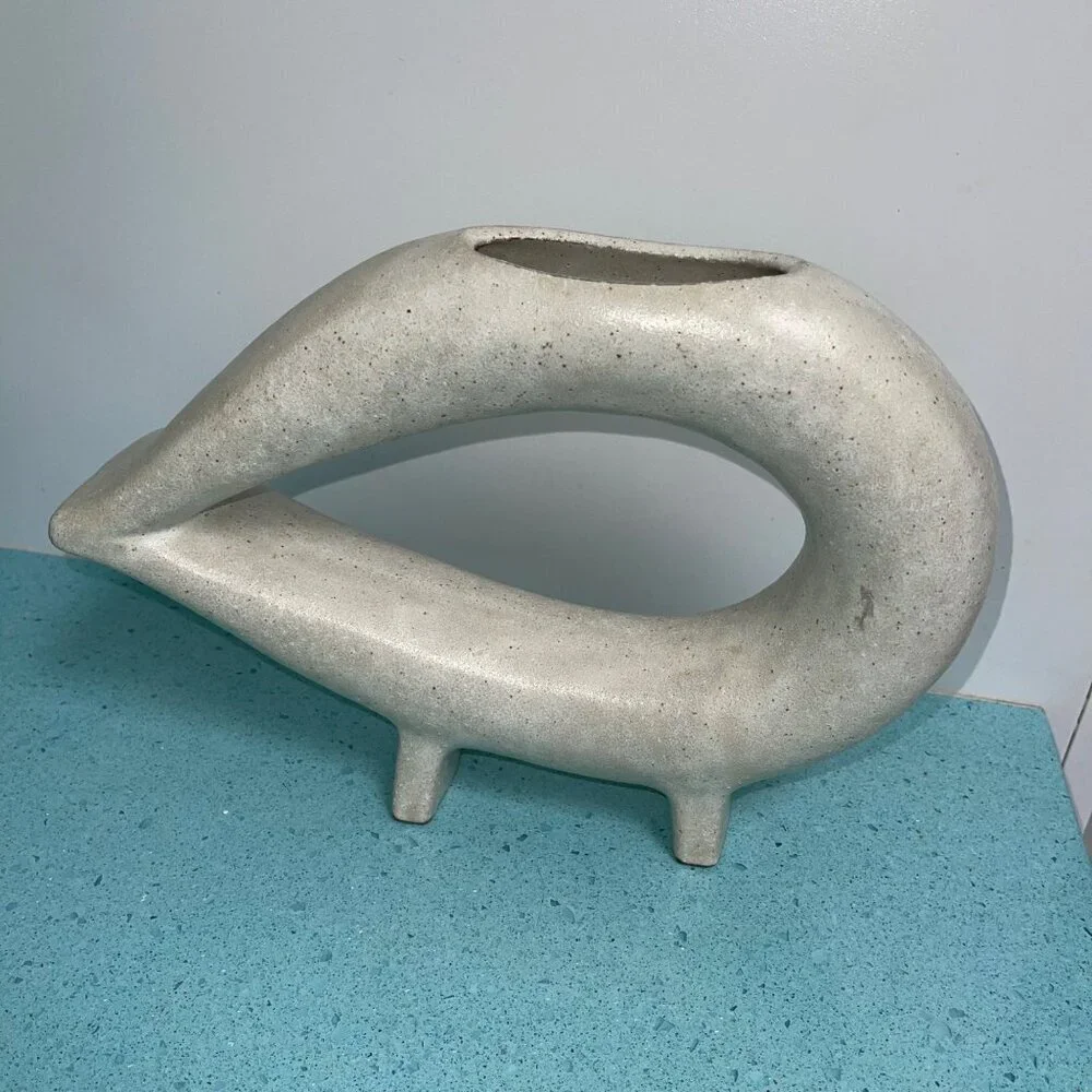 Mid Century Modern Vase Vessel One Opening Cream Stoneware Speckled